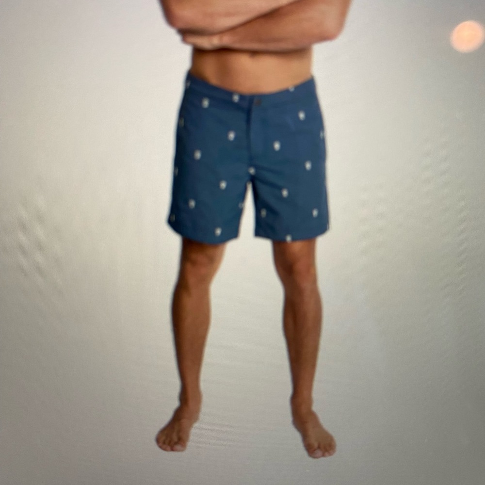 Men’s Boto navy swim trunks with white pineapple design.  Size 36.
